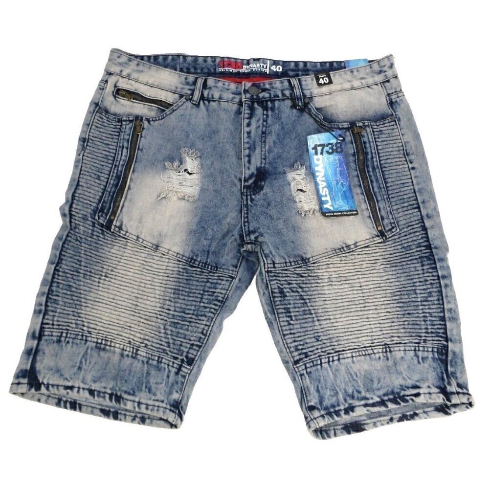 DYNASTY 1738 faded & distressed blue jean shorts 12" inseam men's size 40, NEW